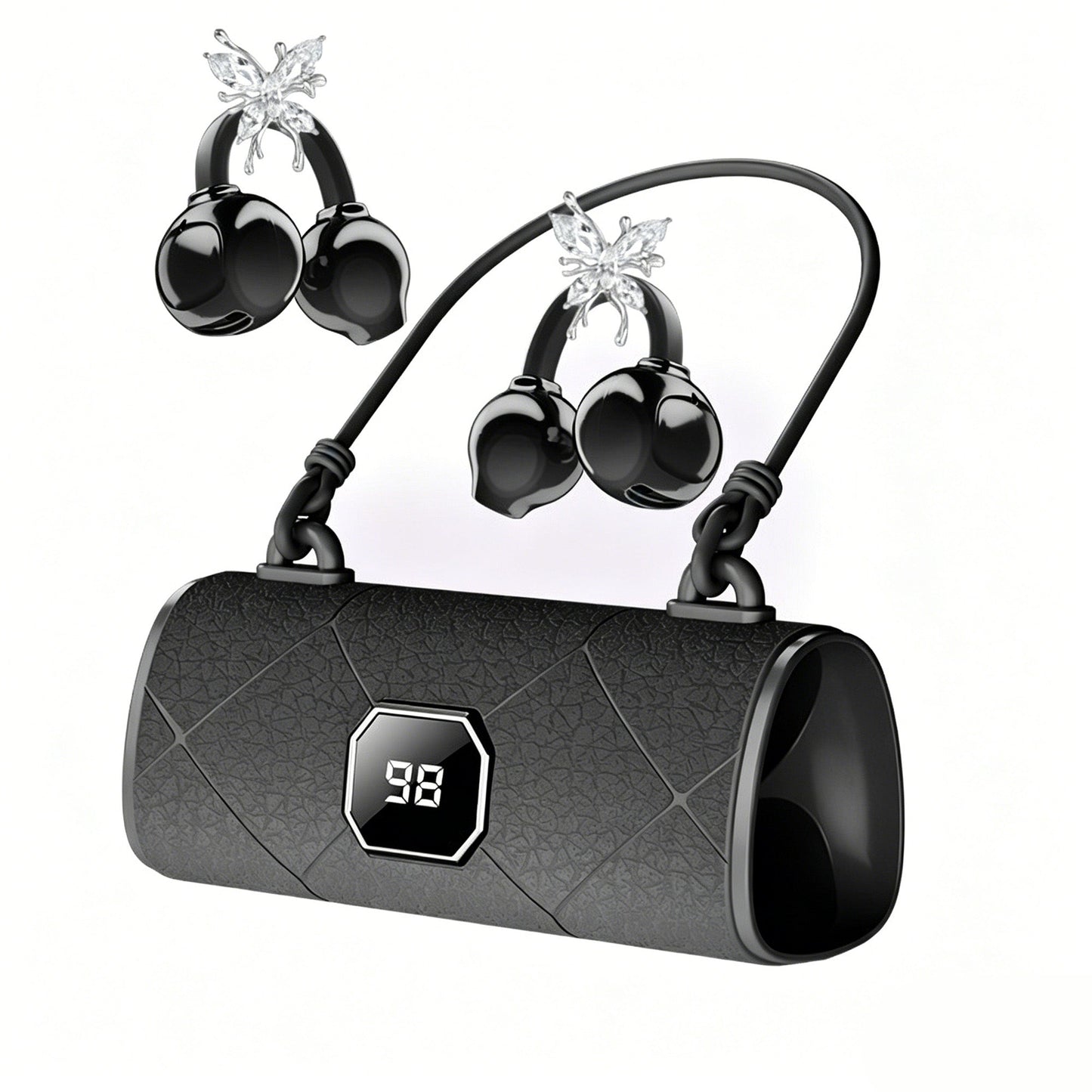 X22 Fashionable Clip On Wireless Headphones-Handbag‑Style Handbag & Butterfly Crystal-Buckle Earrings