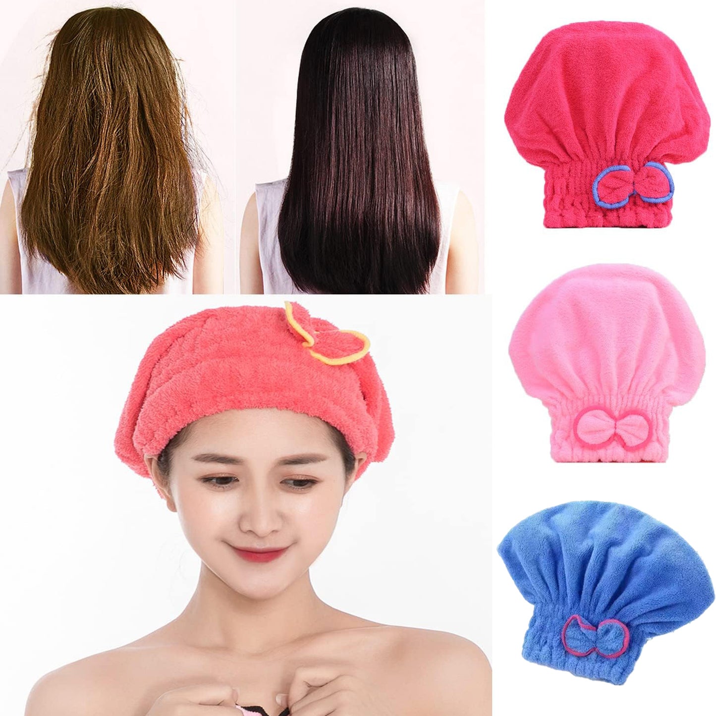3pcs Microfiber Hair Drying Caps Set - Super Absorbent Quick Dry Hair Turban for Girls and Women