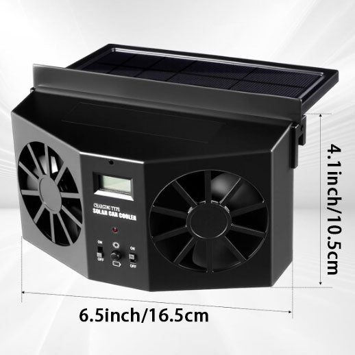 Solar Powered Car Window Fan, Dual-Head with Real-Time Temperature Display