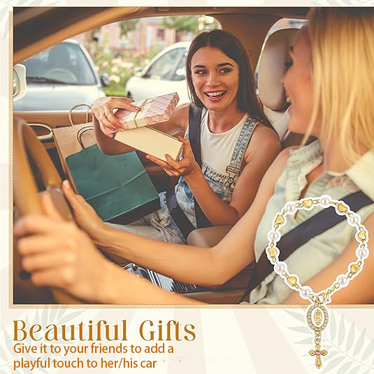 4pcs Steering Wheel Accessory with Virgin Mary Charm & Cross