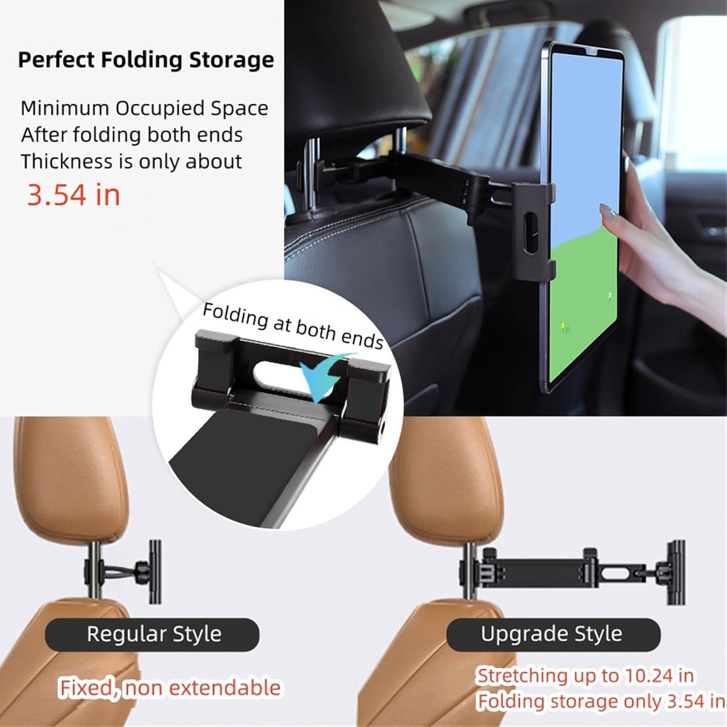 360° Adjustable iPad Car Tablet Holder - Back Seat for Kids & Adults, Compatible with 4.7-12.9in Devices