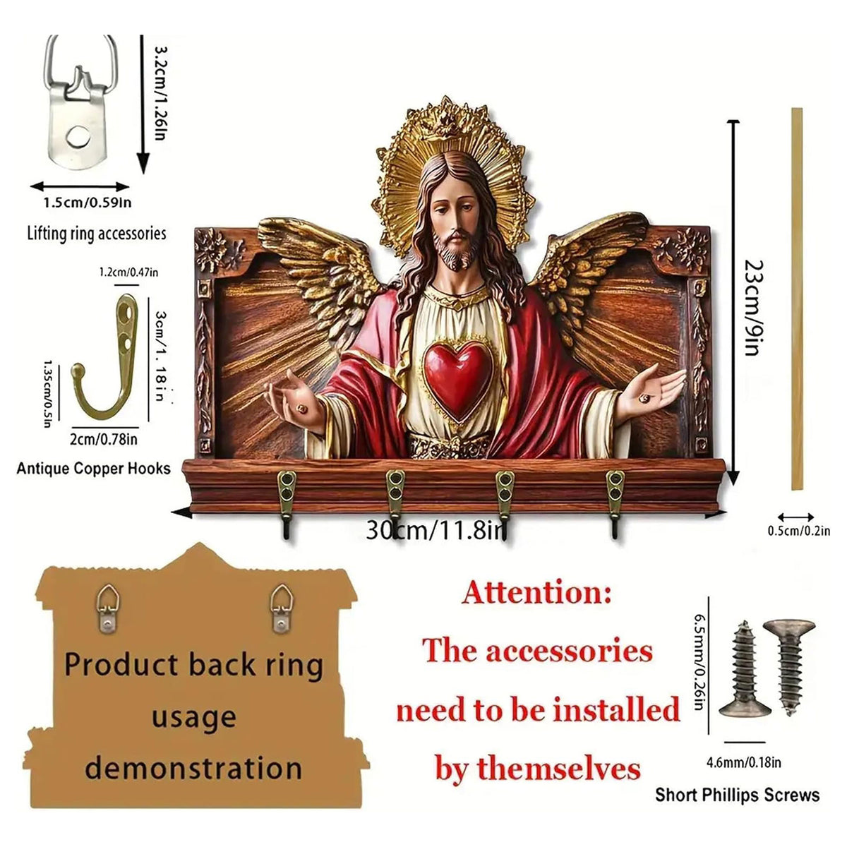 Jesus Sacred Heart Key Holder Wall Mount
