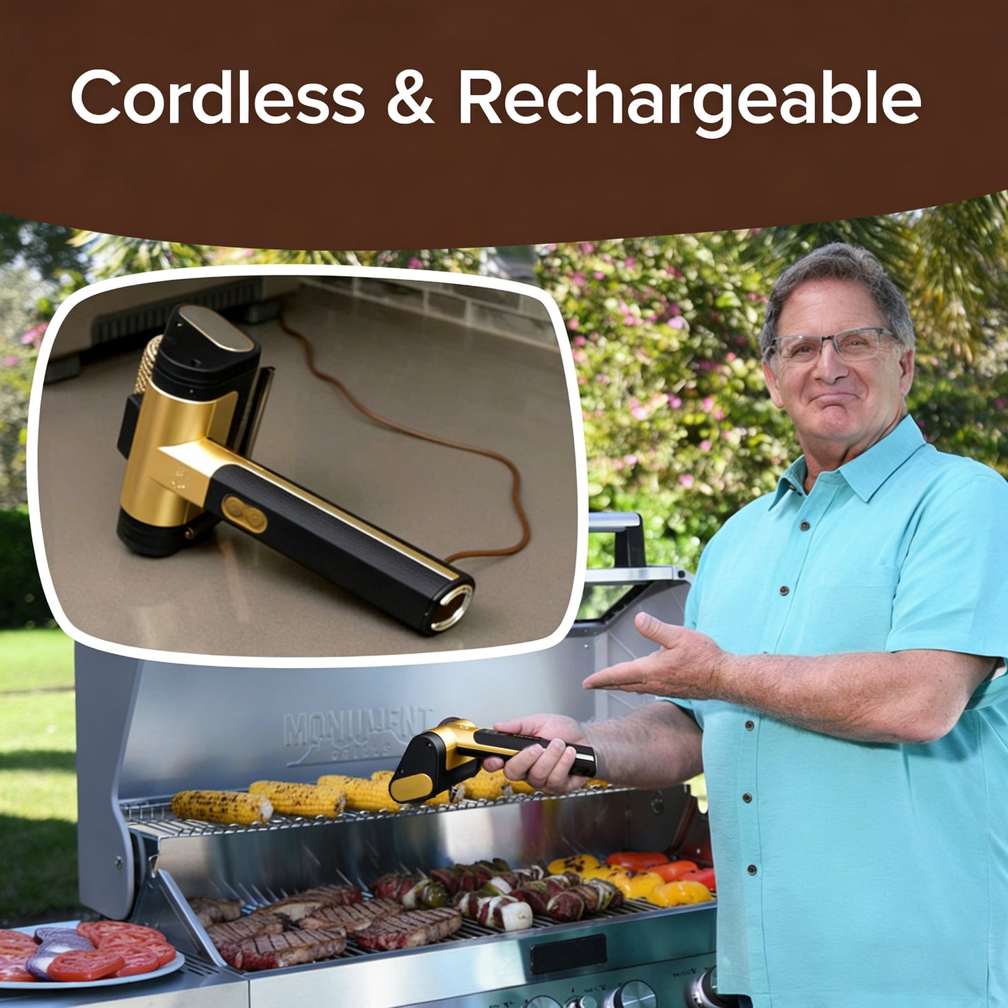 BBQ Tool Bristle-Free Spinning Grill Brush LED Rechargeable