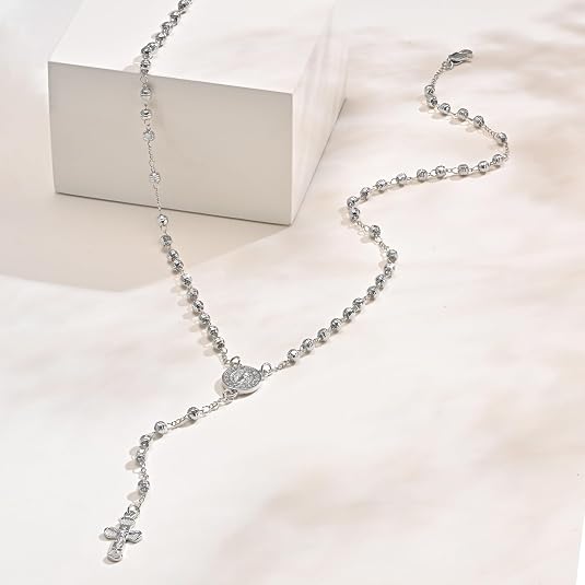 Virgin Mary Rosary Cross Necklace