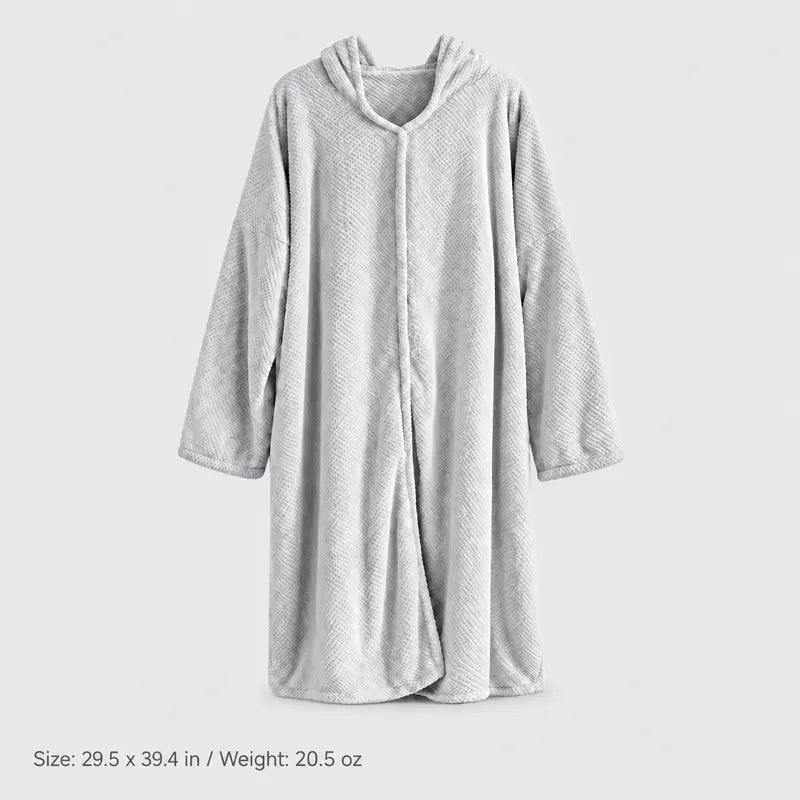 Women's Thickened Long-Sleeve Hooded Fleece Bathrobe (One Size)