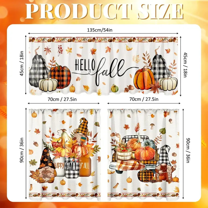 3 Pcs Fall-Halloween Kitchen Curtain Valance Tiers Set
