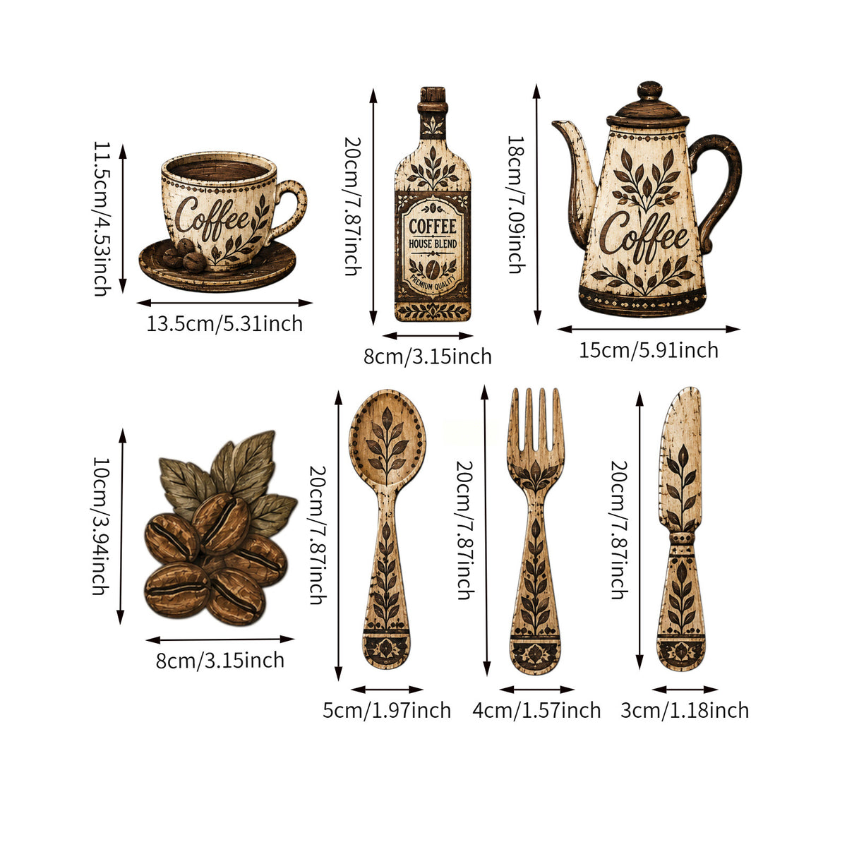 7-Piece Wooden Kitchen Wall Decor Set, Coffee-Themed