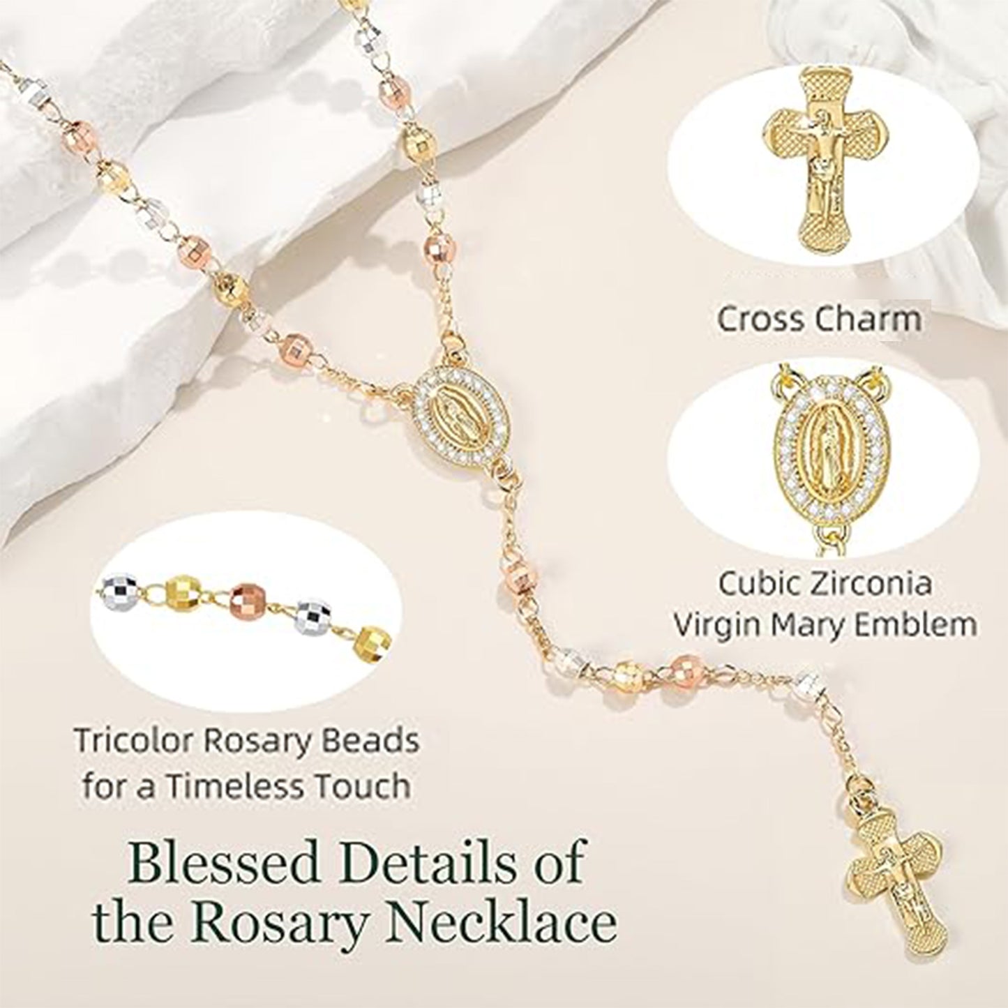 Women's Virgin Mary Necklace - Rosary Bead Cross Y Chain Necklace
