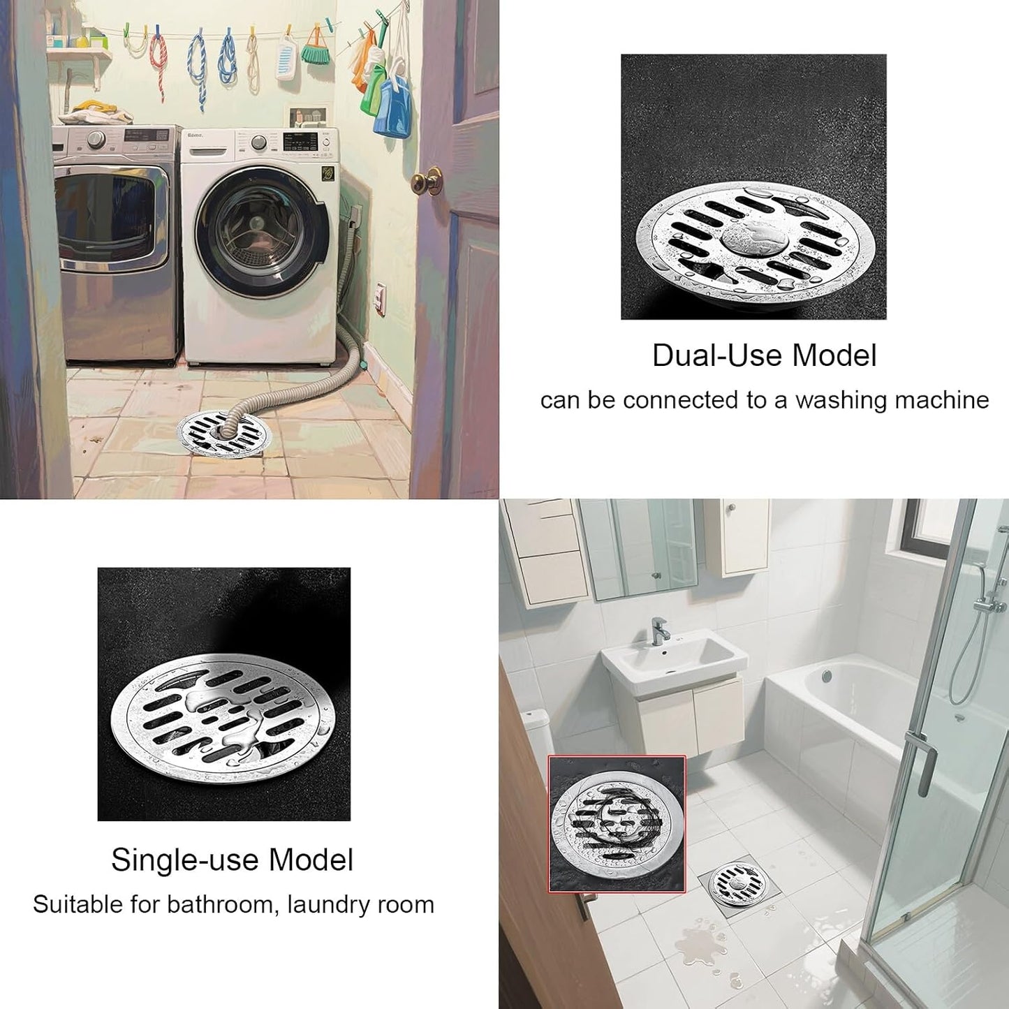 Multi - Purpose Shower Drain, Grate Cover, for Kitchen Balcony Bathroom and Washroom