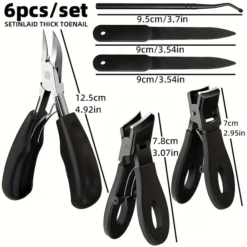 6-Piece Wide-Jaw Toenail Trimmers for Thick and Ingrown Nails