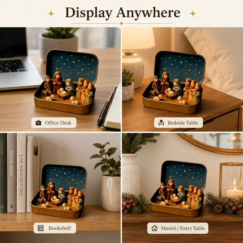 Religious Pocket-Size Mini Nativity Scene Set with Box