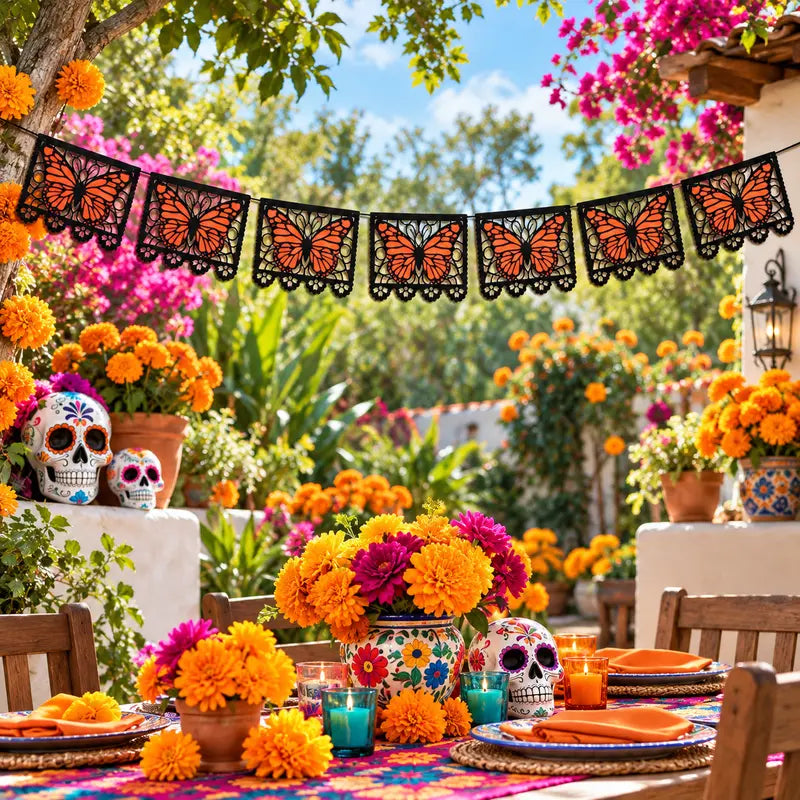 2PCS Monarch Butterfly Day of the Dead Banner