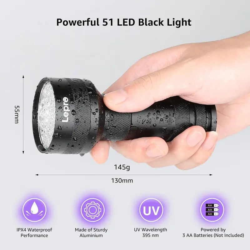 LED Aluminum Alloy Portable UV Flashlight, 395nm Scorpion ID Tool