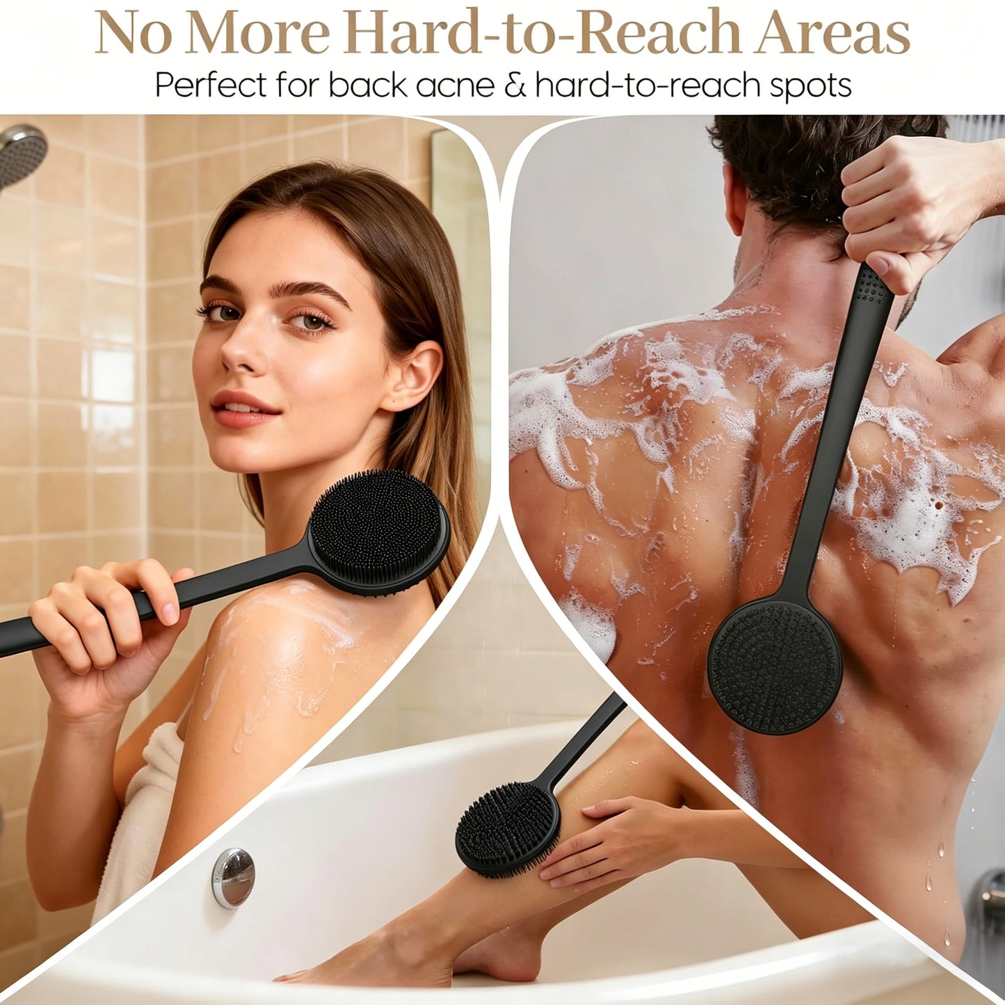 3pcs Back Scrubber for Shower & Face Scrubber & Silicone Exfoliating Brush Set for Men Women