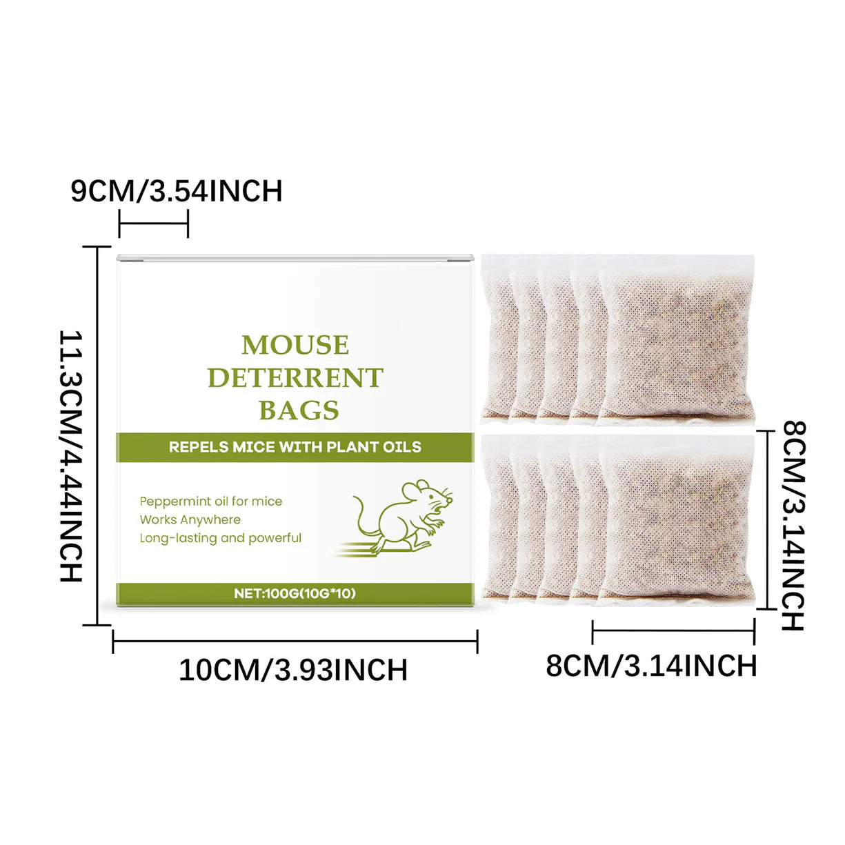 10 Pack/box Rodent Repellent Pouches, Natural Peppermint Oil