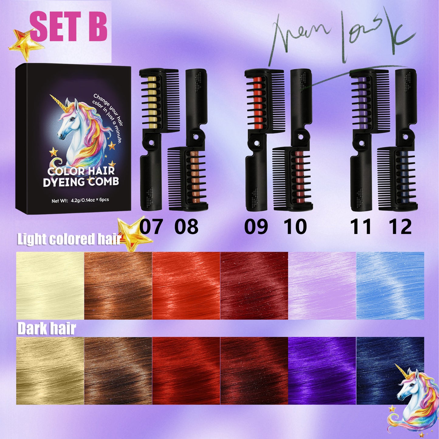 Festive Fun Hair Chalk Combs,Hair Color Comb Temporary 6 Color