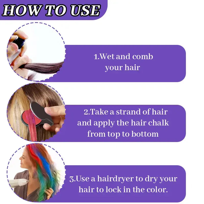 Washable Temporary Hair Chalk Set - Portable
