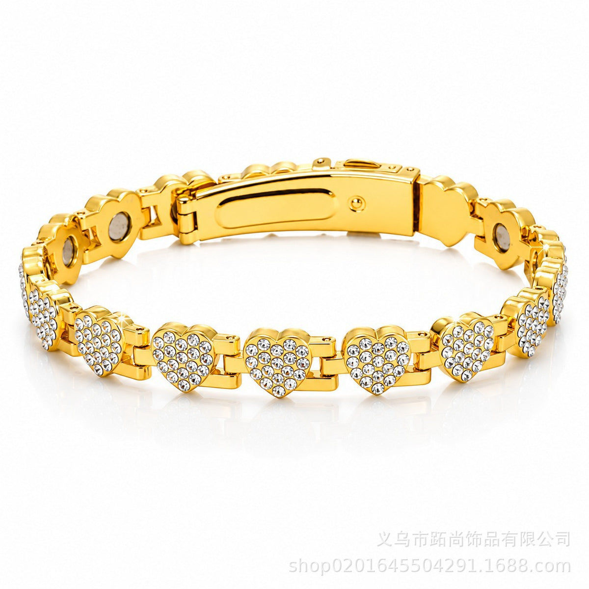 Women's Rose Gold-Tone Heart Link Bracelet with Crystal Accents