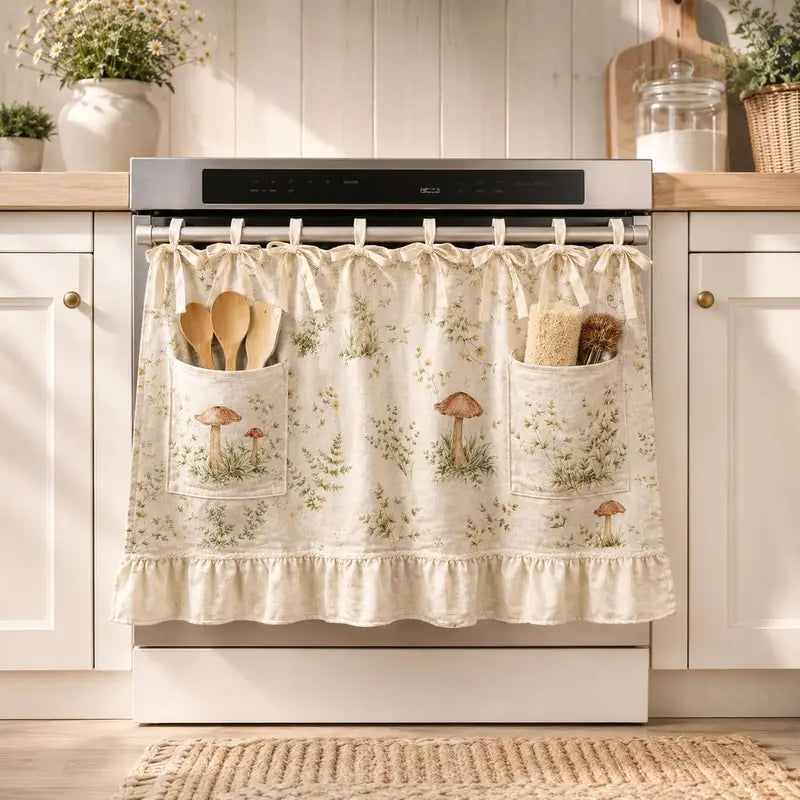 Oven valance with rod pocket—suitable for stovetops, ovens, and dishwasher cabinets