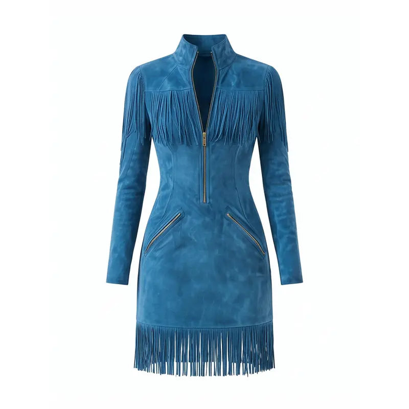 Women's Faux Suede Fringe Mini Dress