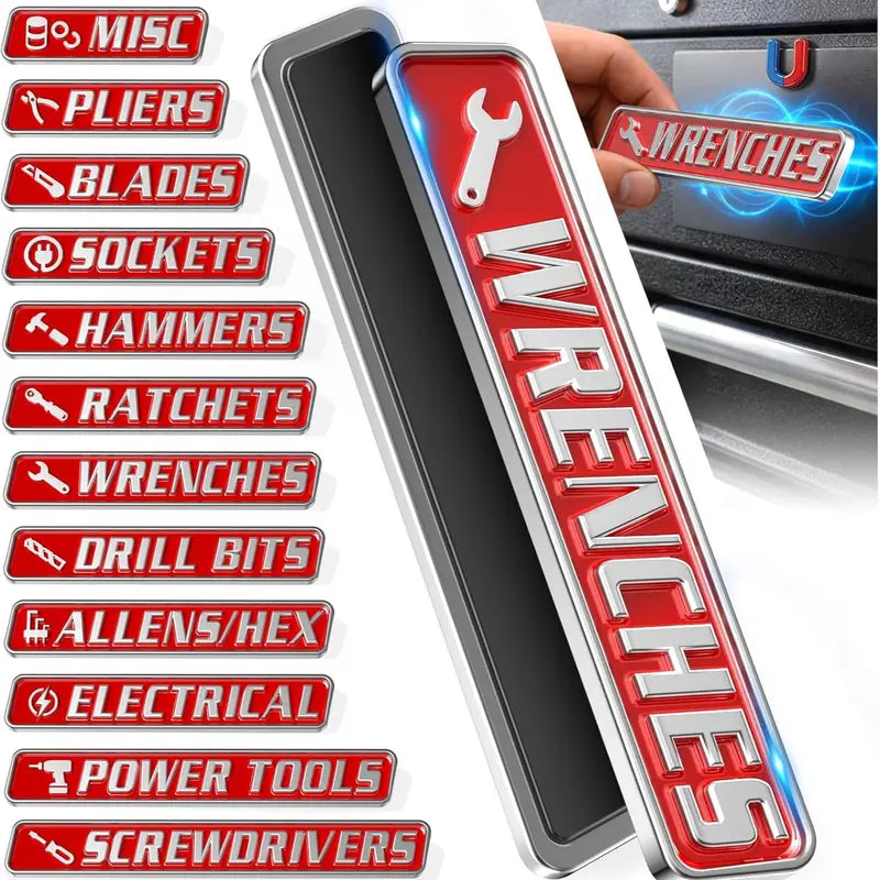 12 Pack of Magnetic Toolbox Labels,Designed for toolboxes