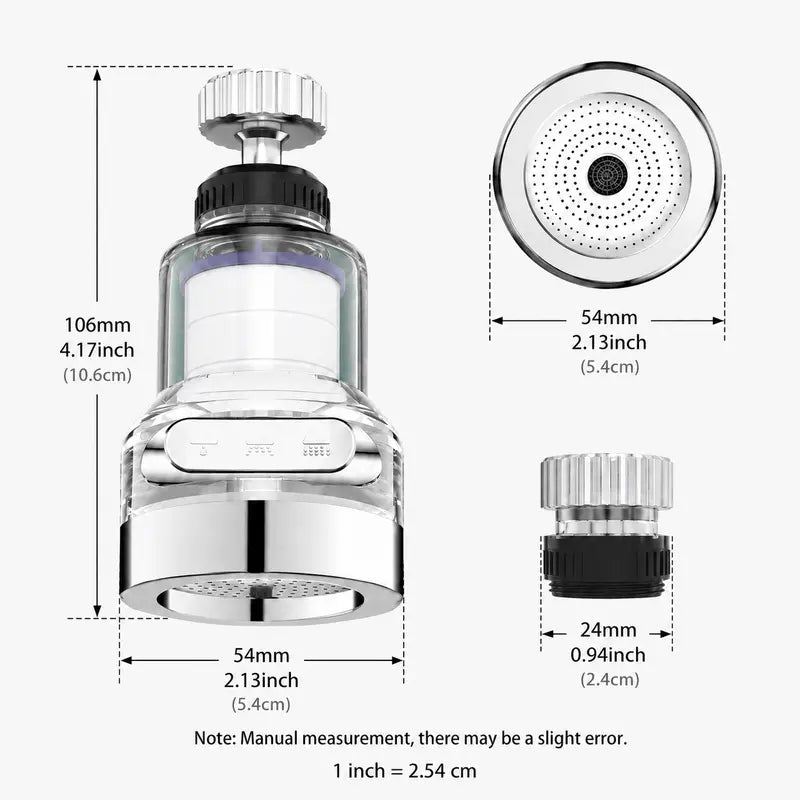 360° Rotating Faucet Aerator Filter 6-Layer Filtration 3 Water Modes Splash