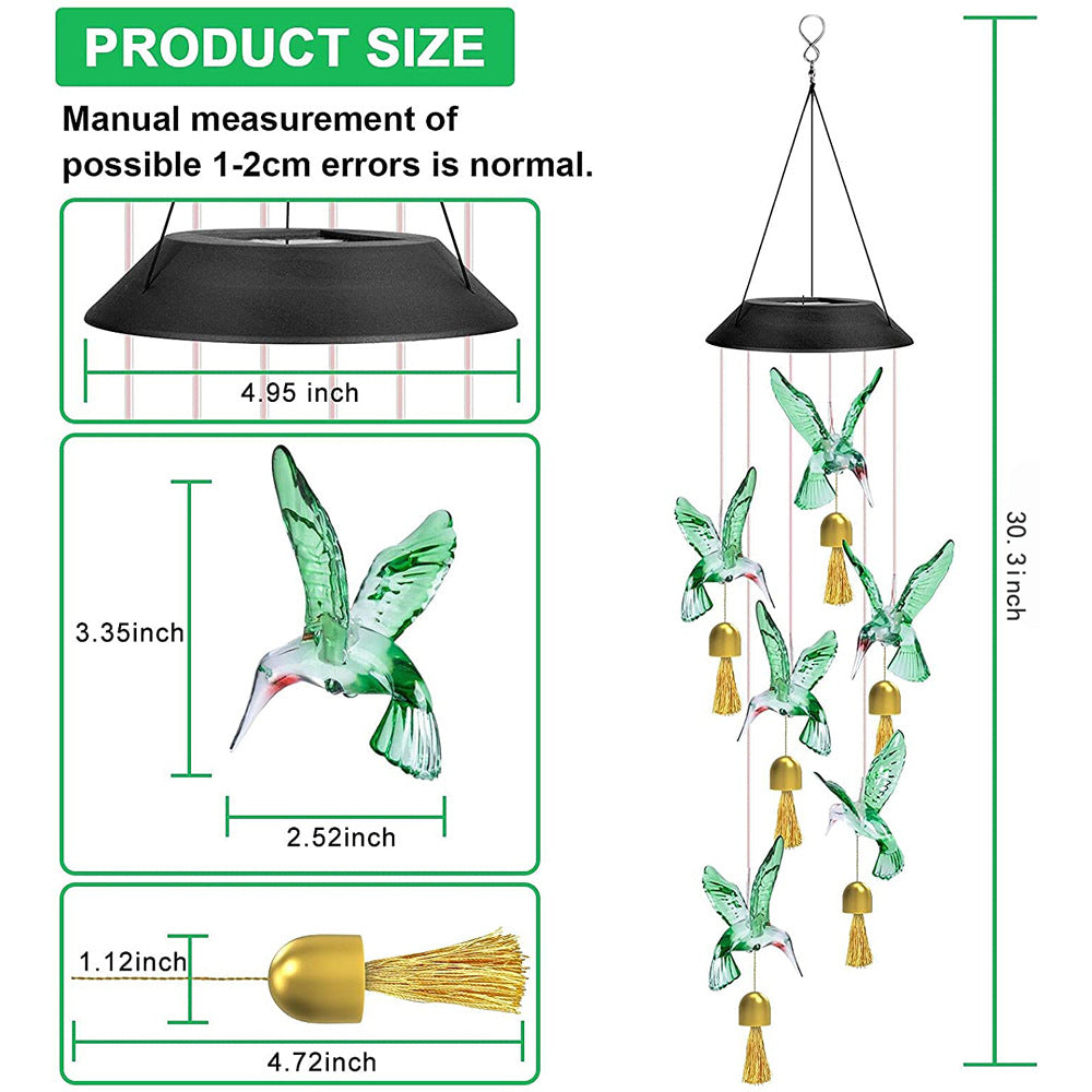 Hummingbird Solar Wind Chime Decorative Light