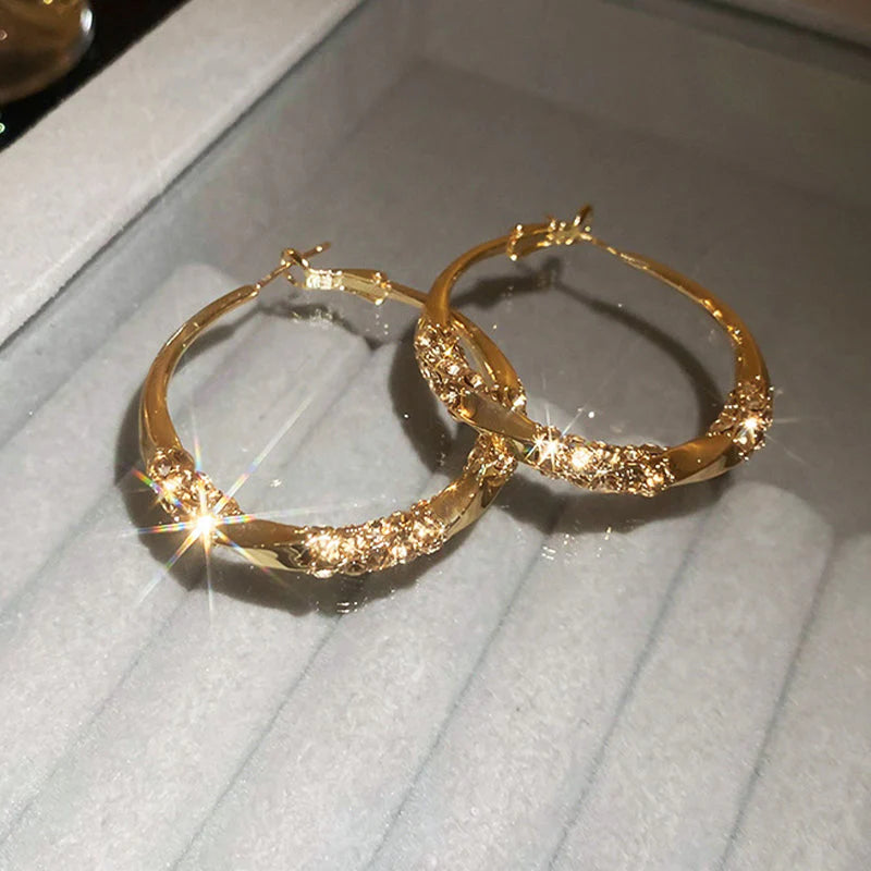 Elegant circle earrings with zircons Trendy Unique Pattern Hoop Earring