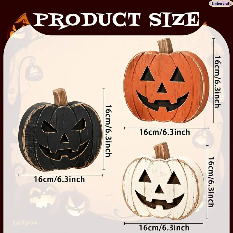 3PCS Rustic-style wooden ghost and pumpkin ornament