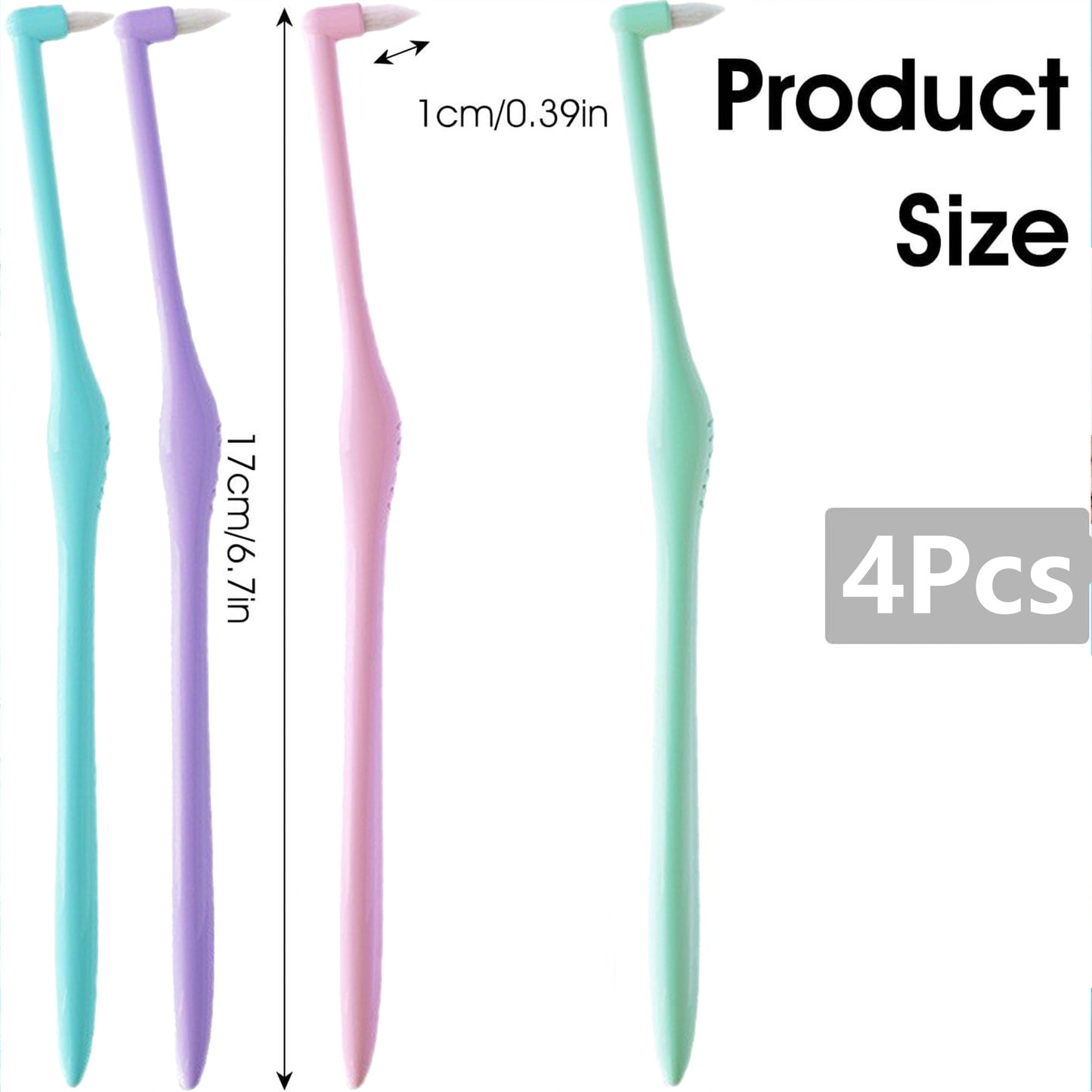 4Pcs End Tuft Toothbrush, Small Round Head Braces Toothbrush, Individually Wrapped Small Toothbrushs for Gums