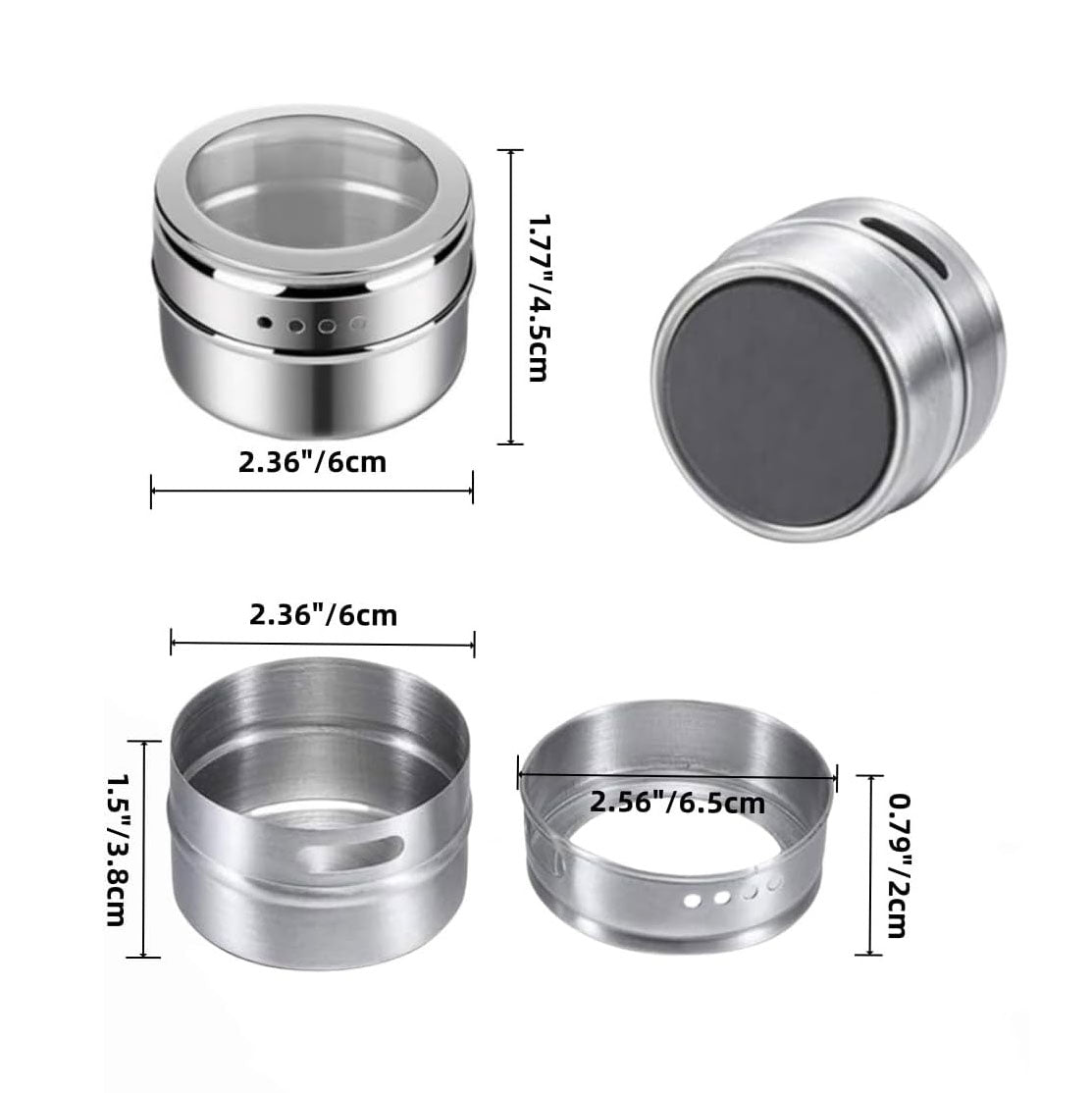 🧂 Stainless Steel Magnetic Spice Tins Set with Transparent Lid