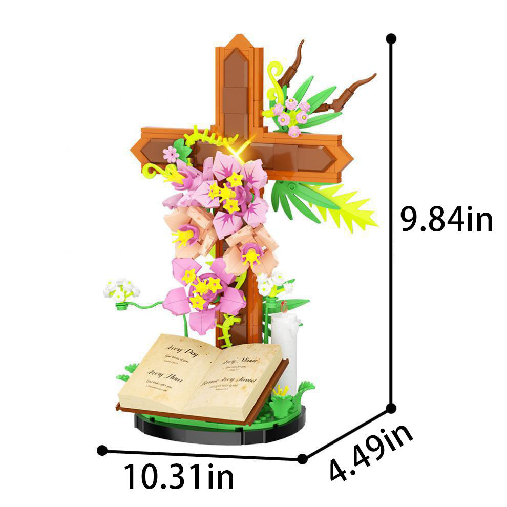 363 PCS Jesus Building Block Set Christian Cross Flower with Floral Elements Model Building Block