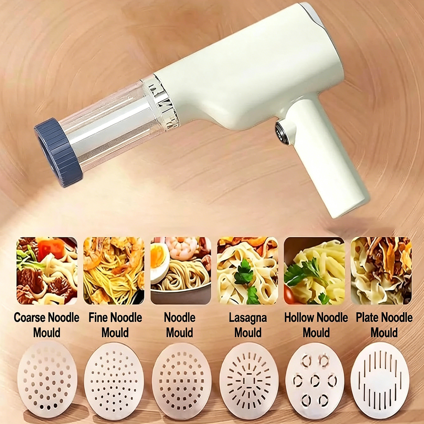 Cordless Automatic Pasta Machine with 6 Interchangeable Discs