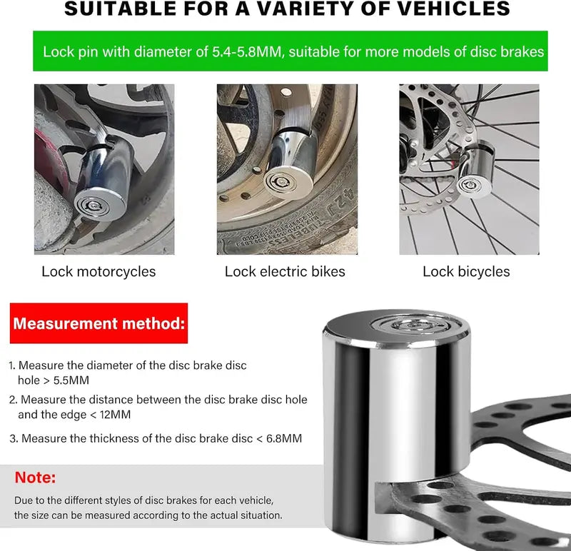 Motorcycle disc brake lock, anti-theft motorcycle safety brake disc lock