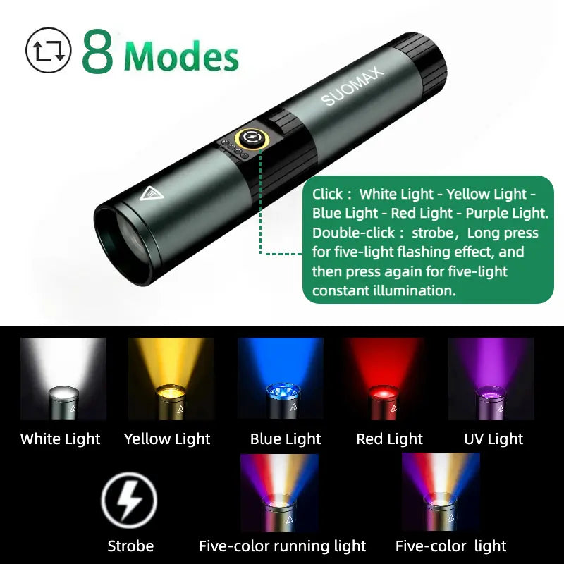 5-in-1 Compact Alloy Body Multicolored Flashlight
