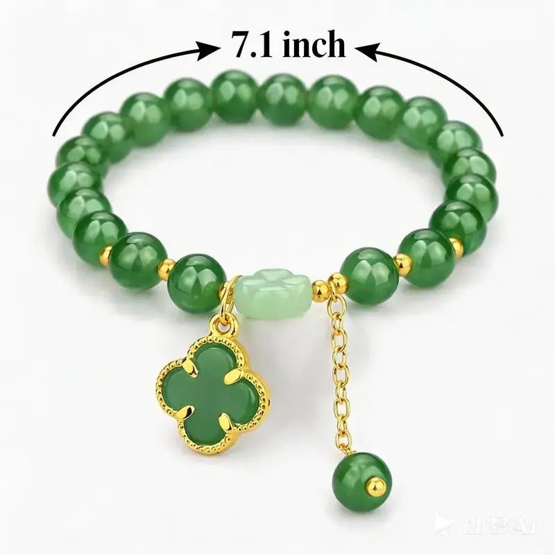 Lucky Four-Leaf Clover Green Aventurine Bracelet - Manifest Wealth & Prosperity Crystal Charm