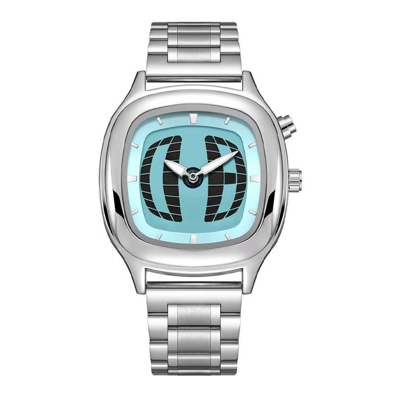 Mens Retro Square Stainless Steel Wristwatch