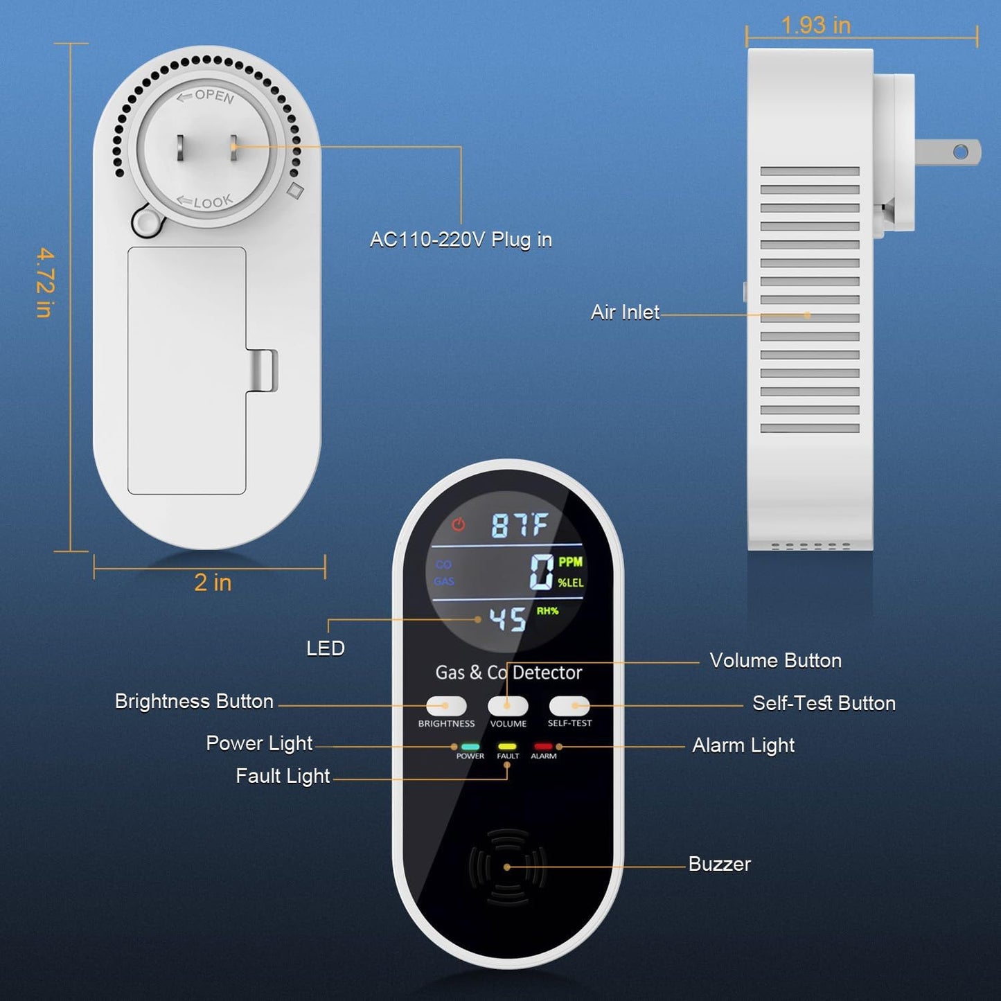 Upgraded Gas & Carbon Monoxide Detectors Plug in