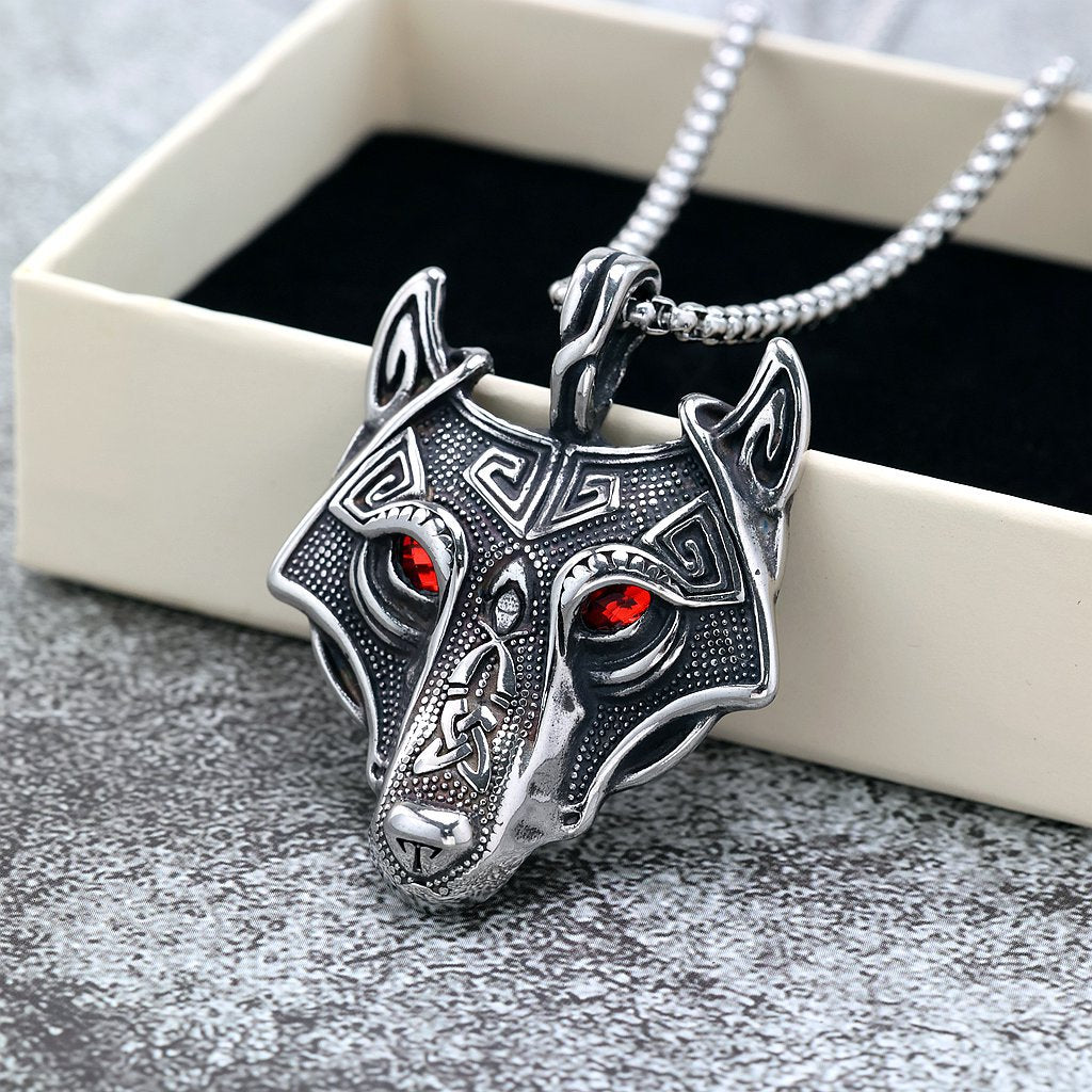 Viking Wolf Head Geometric Pendant Necklace for Men
