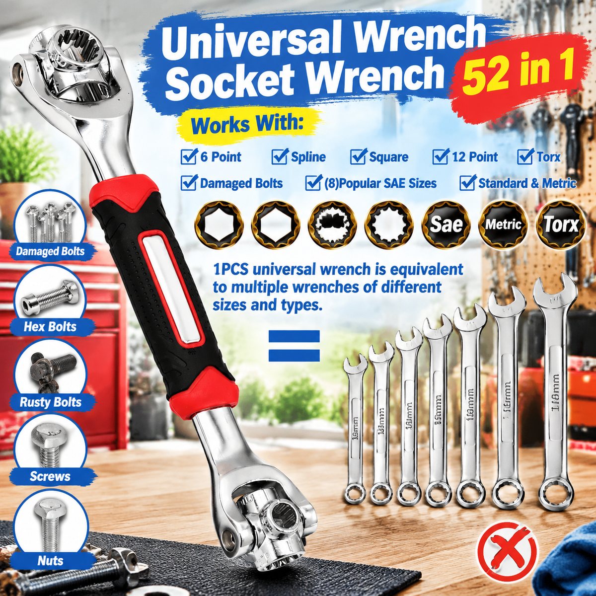 52-in-1 Professional-Grade Universal Wrench Standard