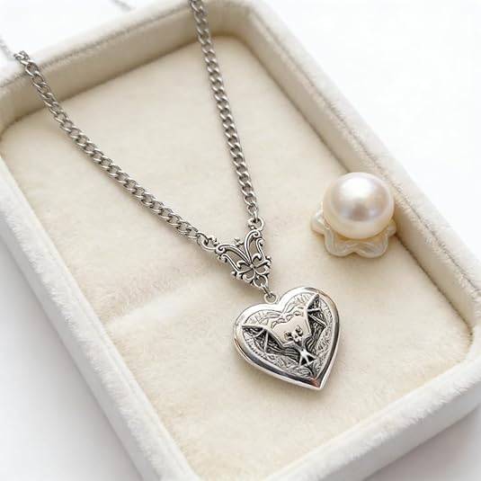Bat Heart Necklace for Women, Gotic Locket Pendant Jewelry