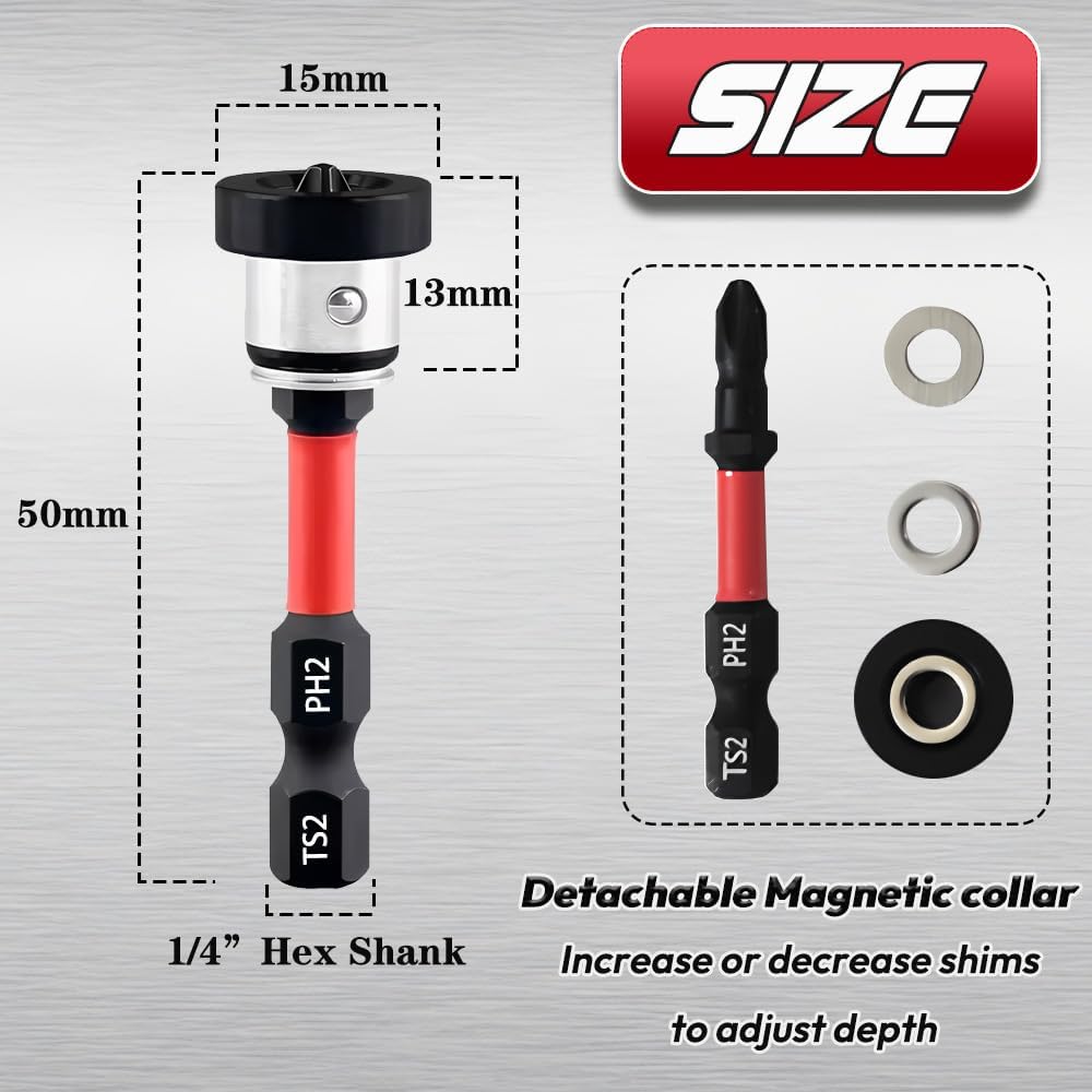 5Pcs Drywall Screw Setter, Magnetic Positioning Screwdriver Bits PH2 Bits, 1/4" Hex Shank Drywall Screw Bit