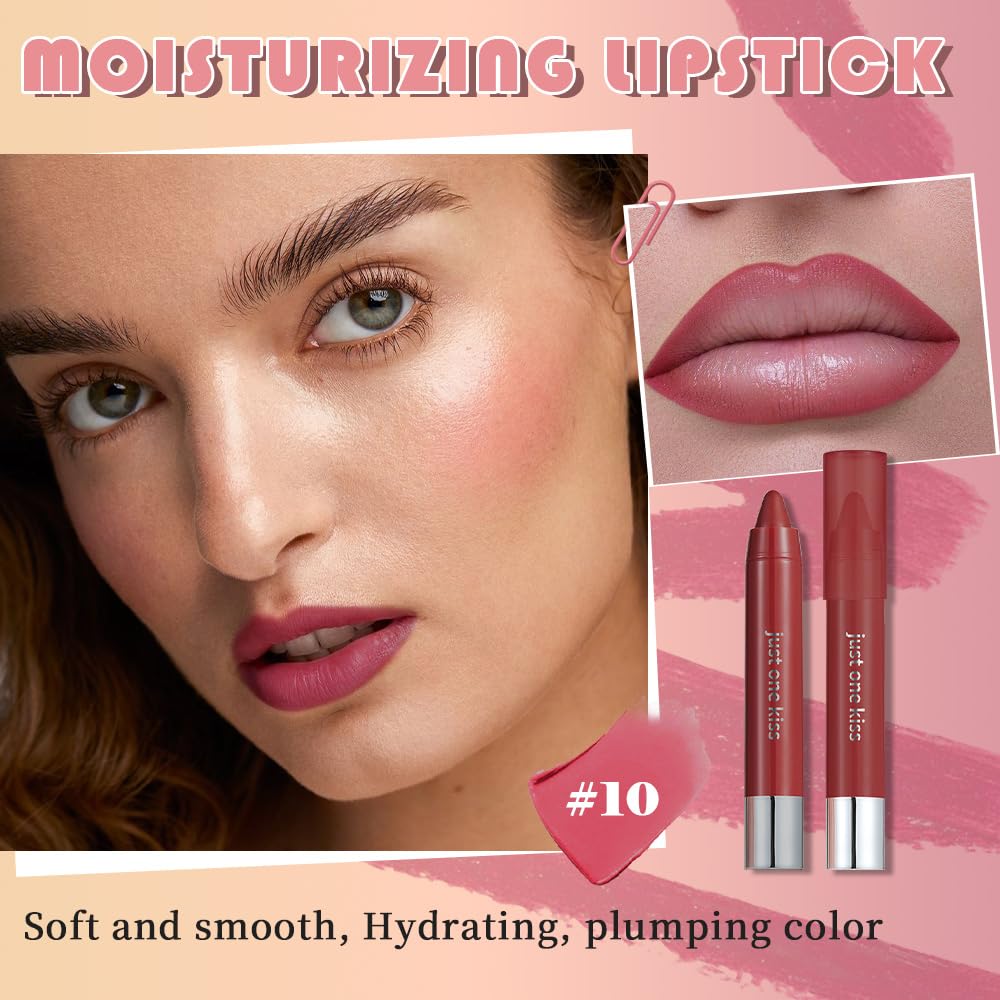 6pcs Natural Nourishing Tinted Lip Crayons Set for Women - Moisturising Longwear, Matte Creamy