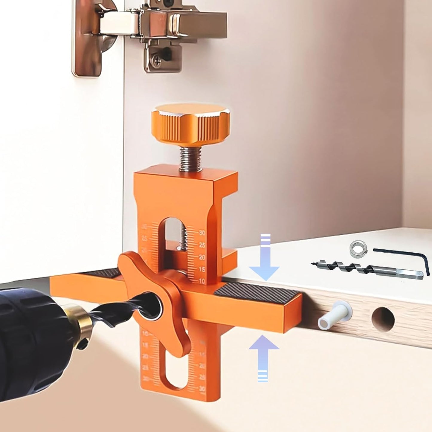 Cabinet Door Positioning Tool, Adjustable Length Mounting Jig