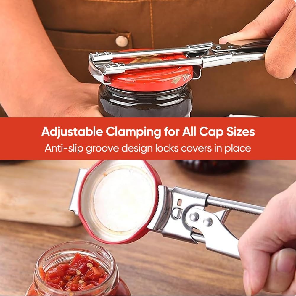 Multifunction Adjustable Stainless Steel Can Opener, Can Jar Lid Gripper Manual Opener