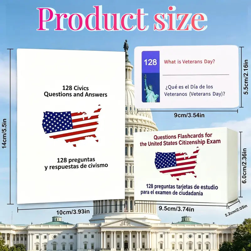 US Citizenship Flash Card Bilingual Naturalization Study Guide Combo Set