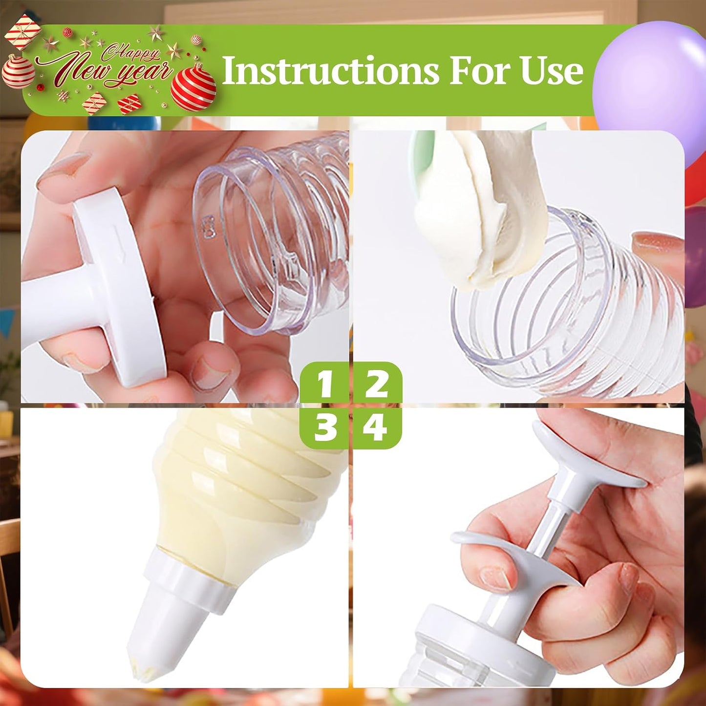 Professional Cake Decorating Kit, Piping Nozzle with Syringe, 8 Plastic Pastry Tips