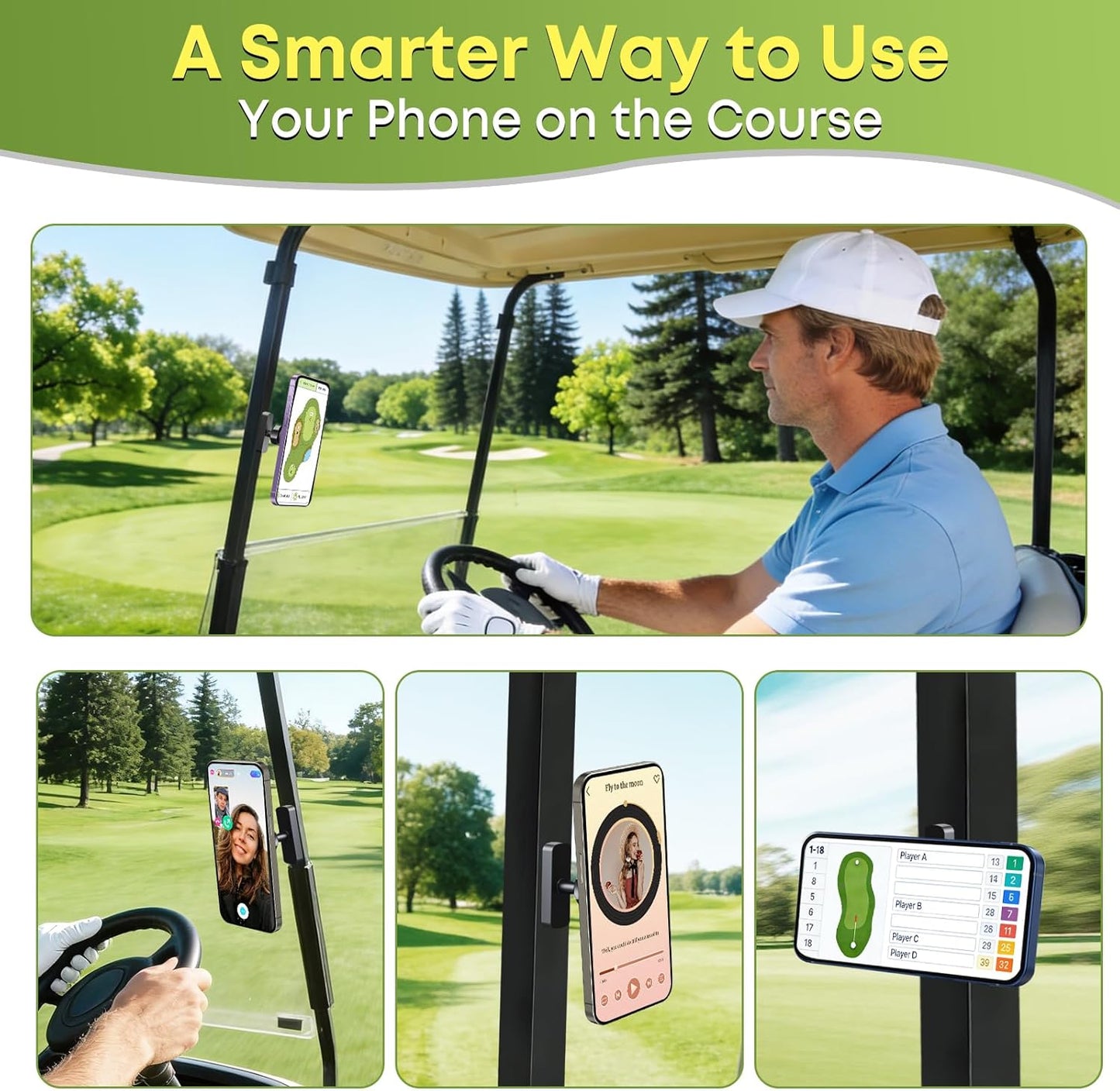 Magnetic Golf Cart Phone Holder for MagSafe iPhone 12–17 & Smartphones