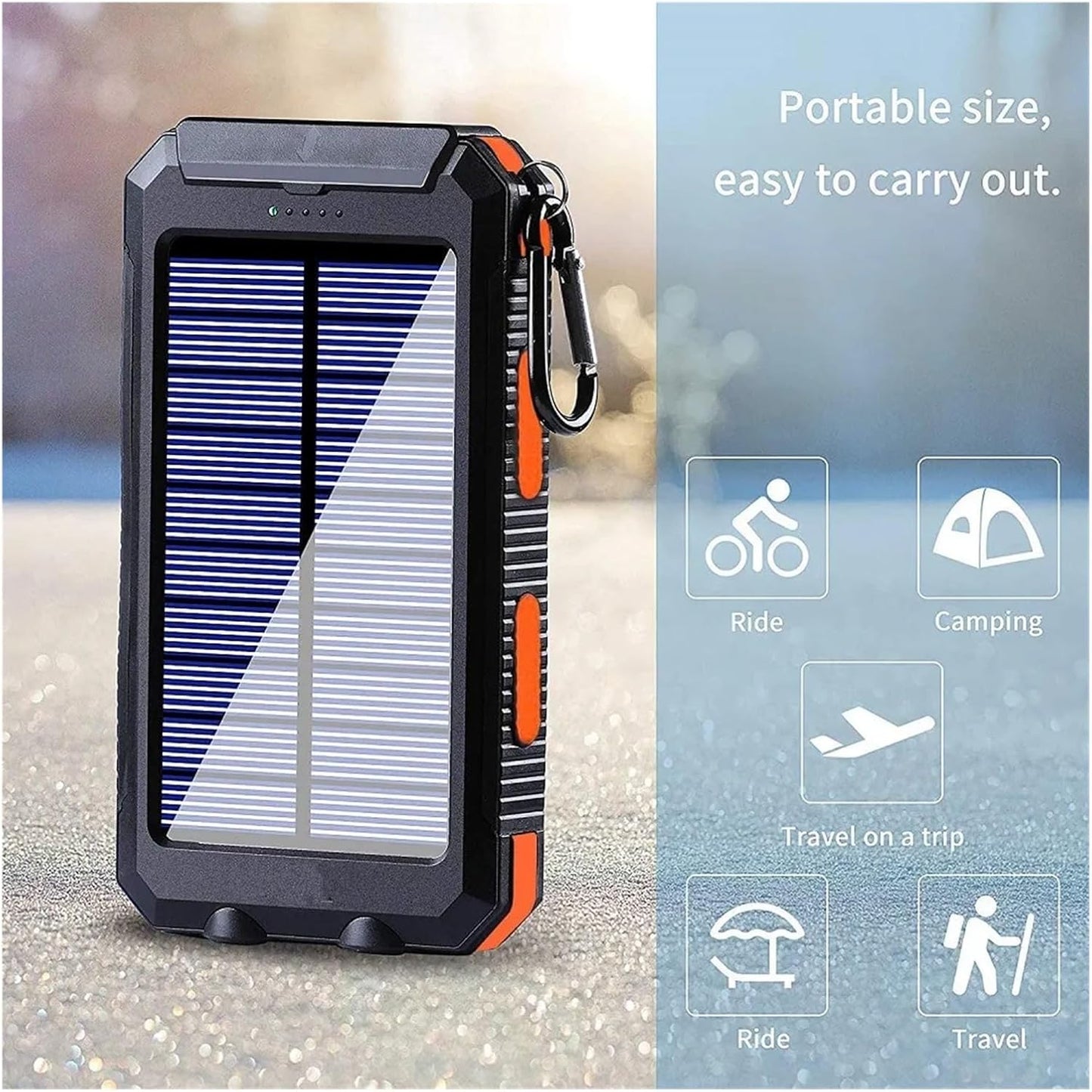 20000mAh Portable Type-C Solar Power Bank for All Cell Phones - Waterproof Battery Pack, Three Outputs/LED Flashlights