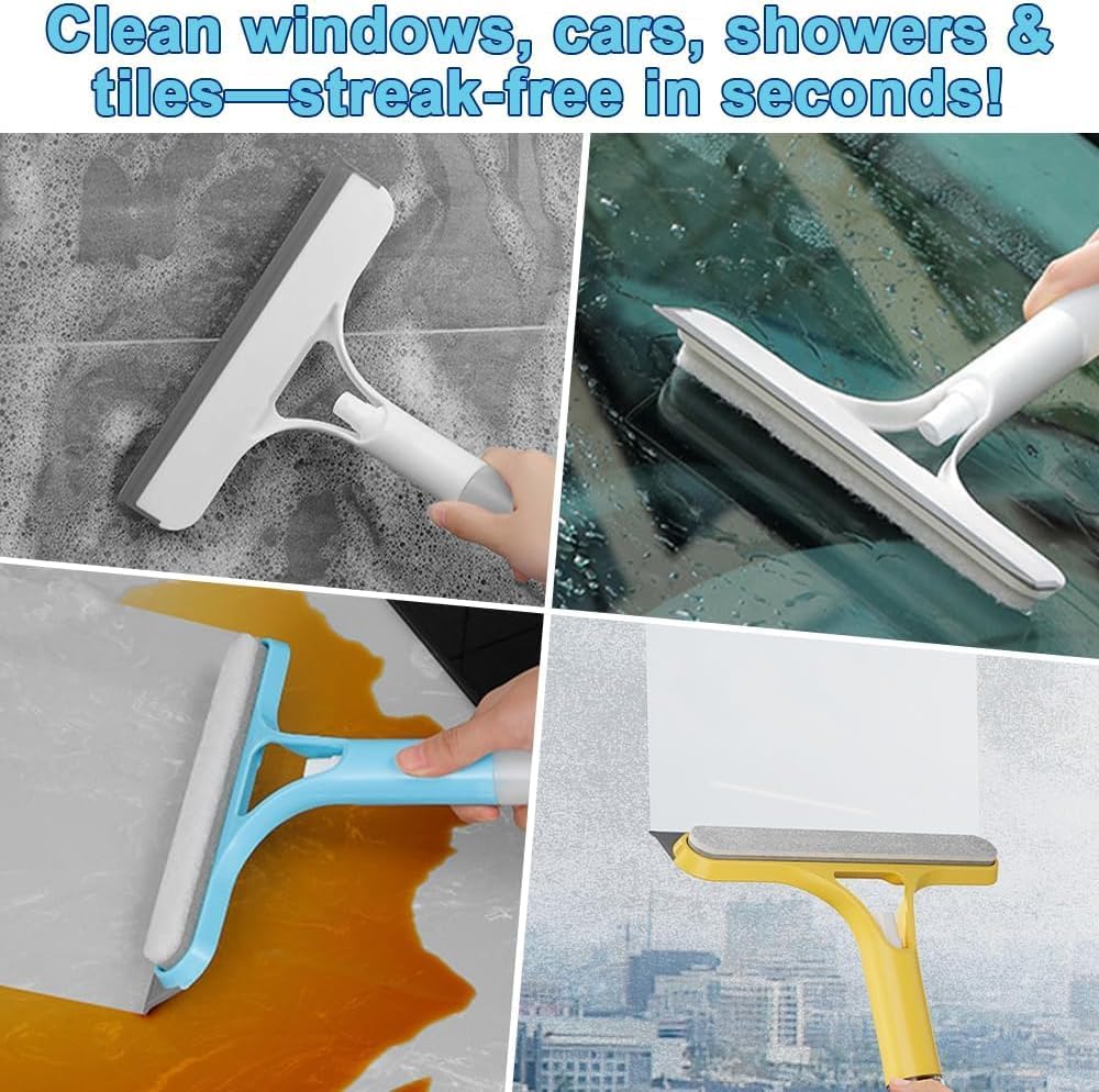 3 in 1 Window Cleaner Tool with Built-in Spray Bottle, Squeegee & Brush
